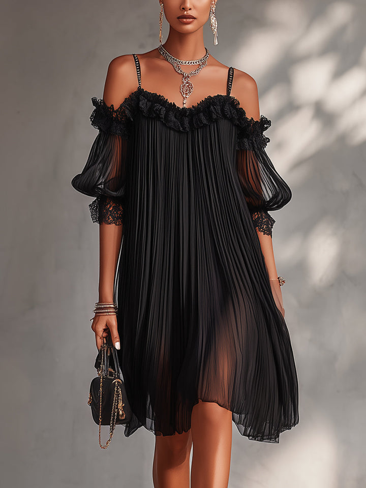 Vittoria | Abito Mini Chiffon Nero con Spalle Scoperte