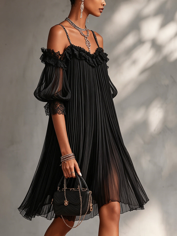 Vittoria | Abito Mini Chiffon Nero con Spalle Scoperte