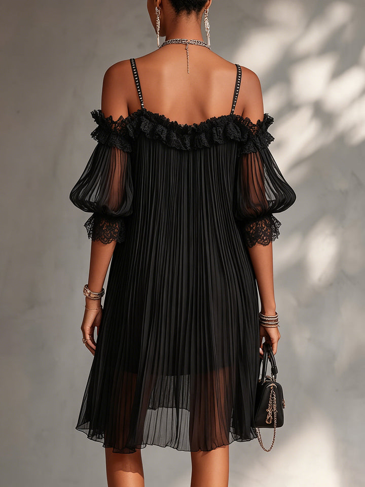 Vittoria | Abito Mini Chiffon Nero con Spalle Scoperte