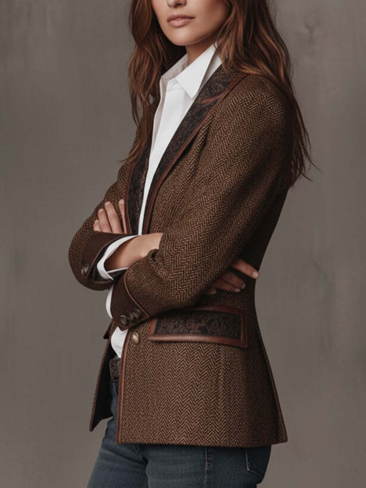 Ermelinda | Blazer in tweed spigato con pannelli stampati