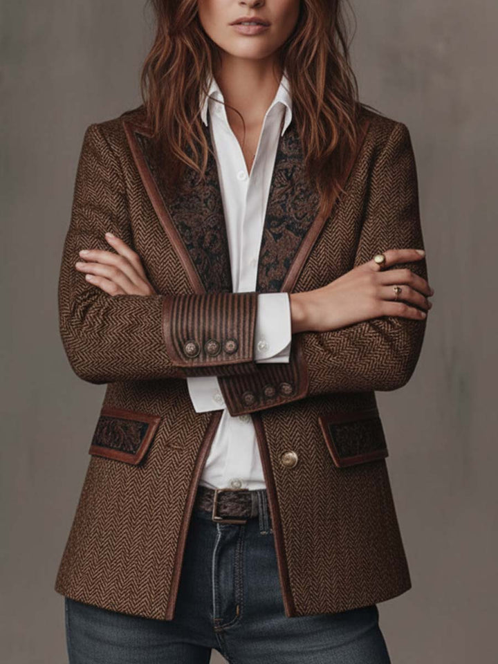 Ermelinda | Blazer in tweed spigato con pannelli stampati