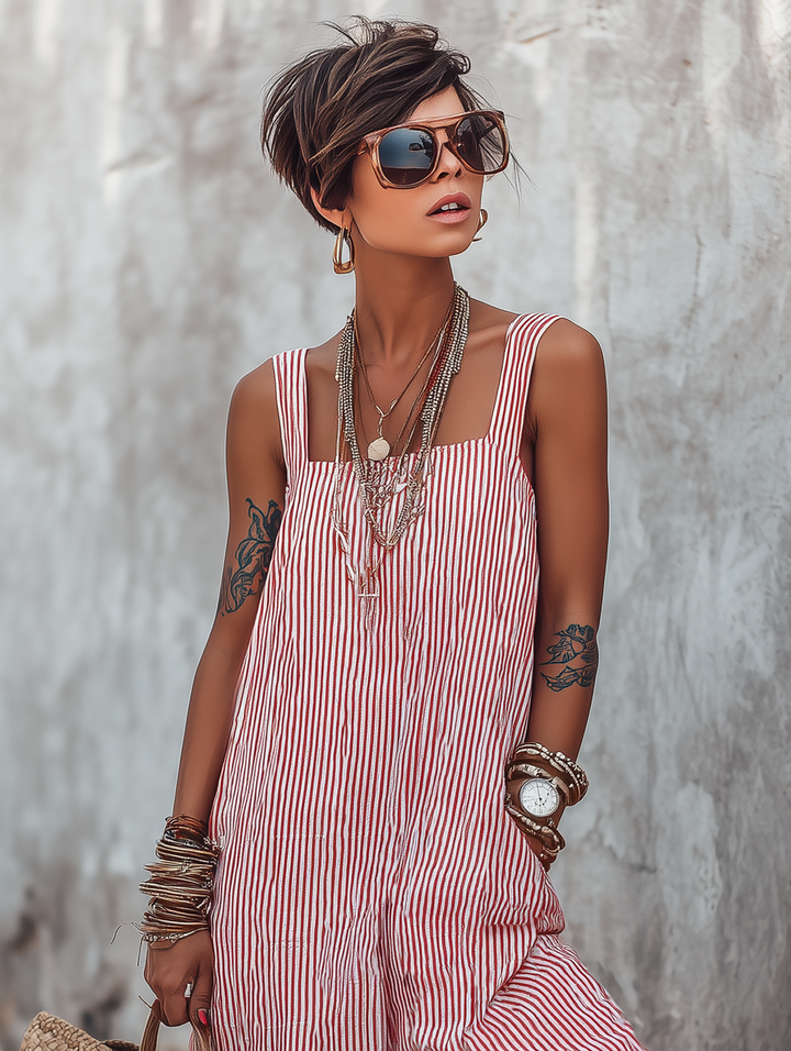 TUTA DONNA A RIGHE CON SCOLLO QUADRATO