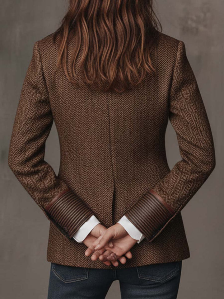 Ermelinda | Blazer in tweed spigato con pannelli stampati