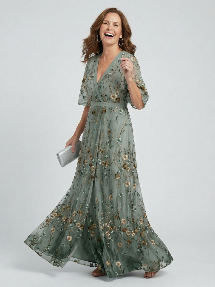 Selora | Abito Maxi Floreale con Scollo All’Americana
