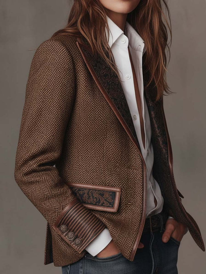 Ermelinda | Blazer in tweed spigato con pannelli stampati