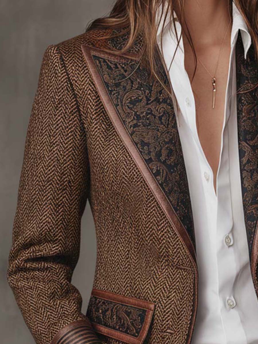 Ermelinda | Blazer in tweed spigato con pannelli stampati