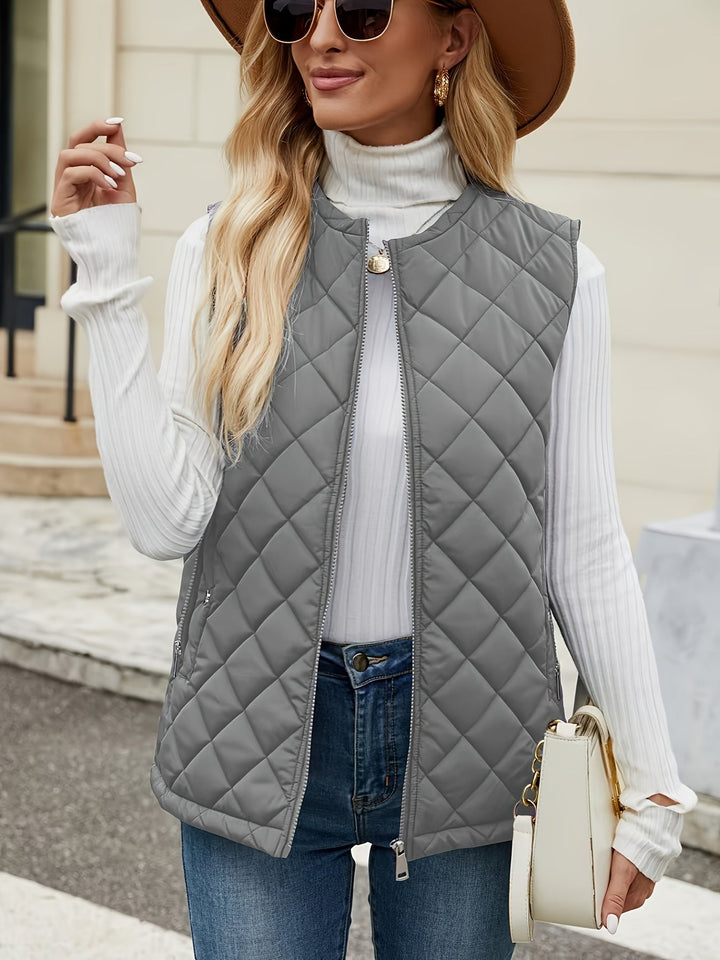 Gilet trapuntato senza maniche per donna con tasche con zip