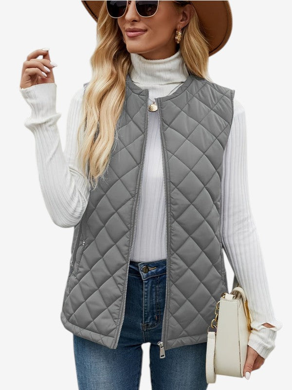 Gilet trapuntato senza maniche per donna con tasche con zip