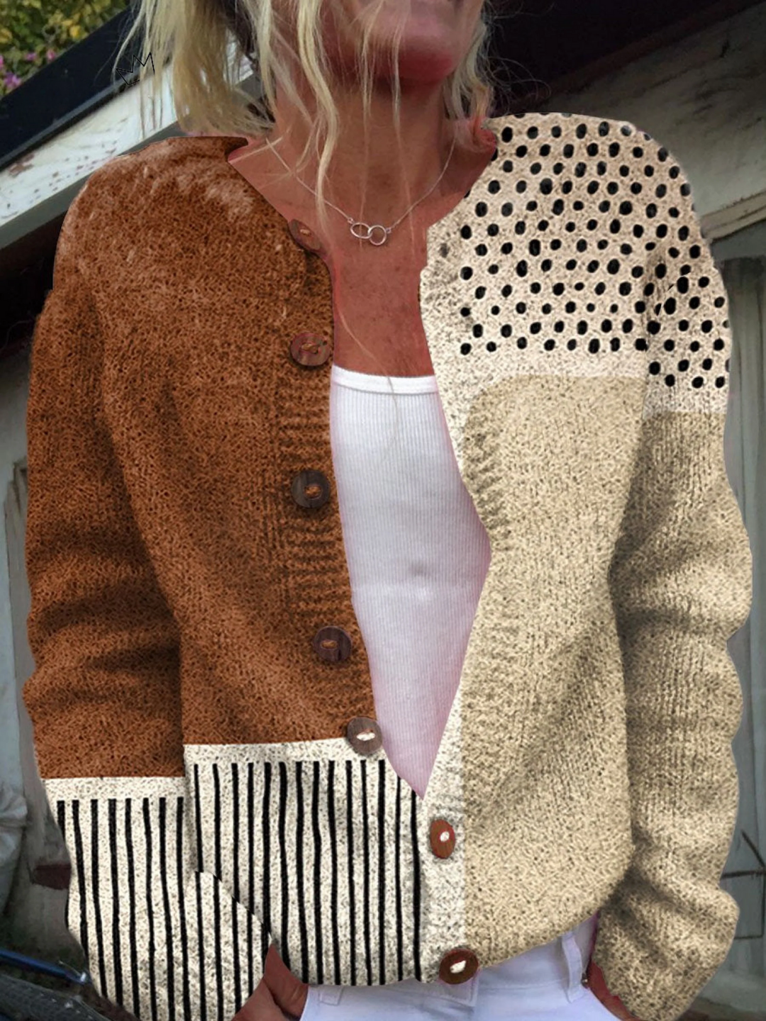 Cardigan con Bottoni in Patchwork Colorato