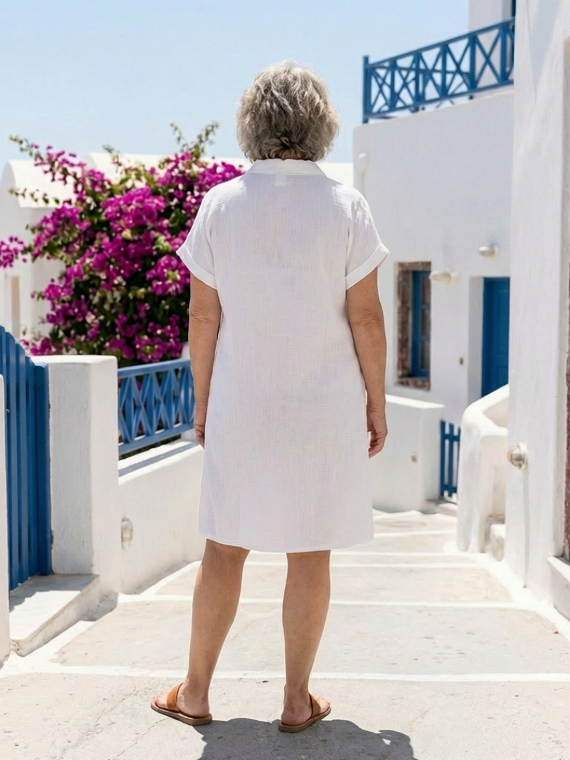 Helene | Abito a Maniche Corte con Tasche Frontali, Lunghezza al Ginocchio