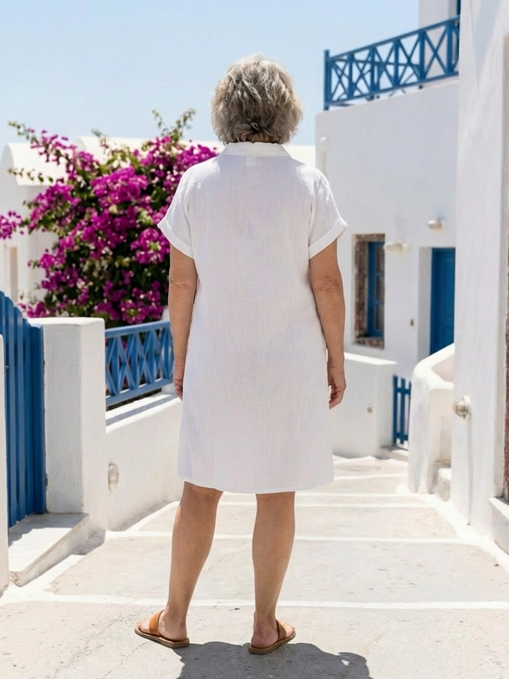 Helene | Abito a Maniche Corte con Tasche Frontali, Lunghezza al Ginocchio