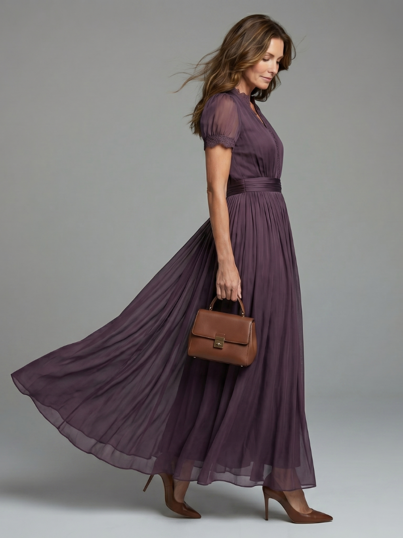 Elia | Abito Maxi con Vita Arricciata e Scollo a Goccia