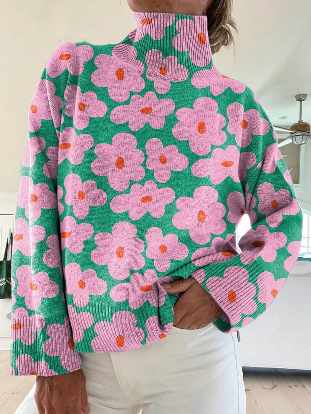 Maglione a Collo Alto Floreale