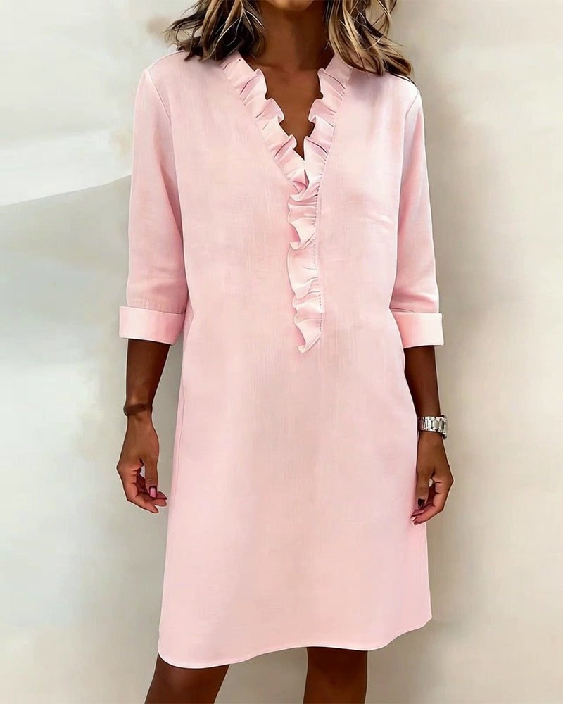 Dorelle - Abito a Righe in Lino e Cotone con Volant