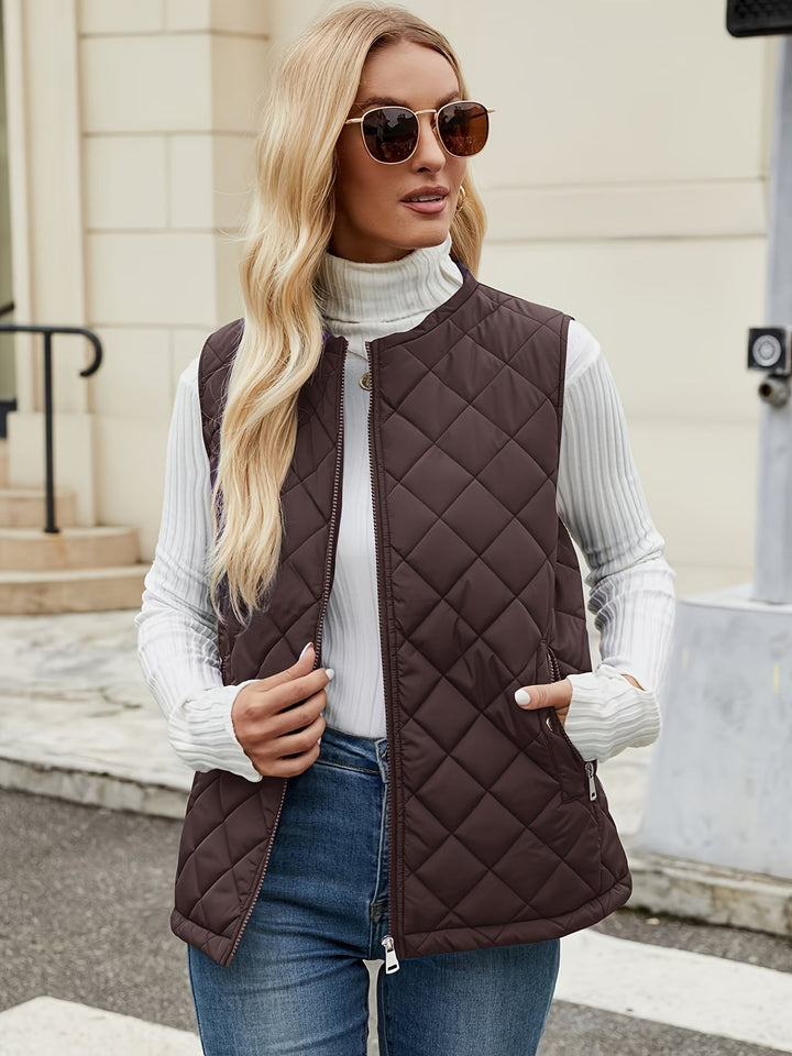 Gilet trapuntato senza maniche per donna con tasche con zip