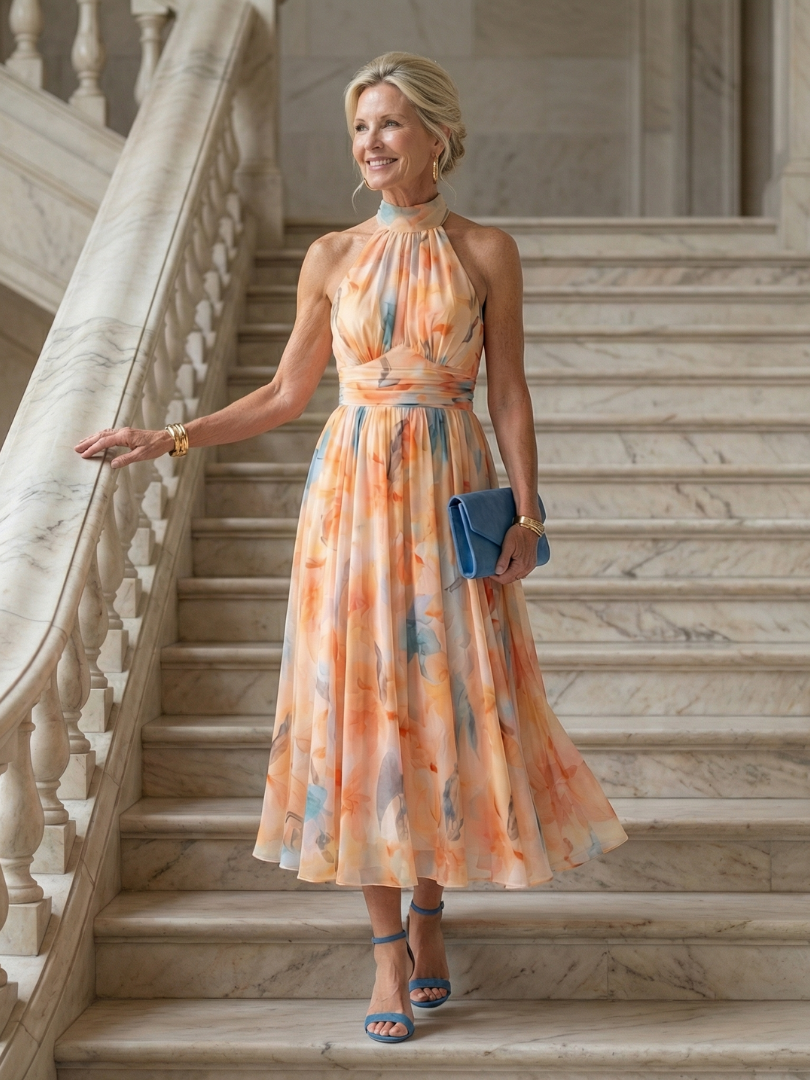 Rita | Abito Midi con Scollo Morbido all’Americana