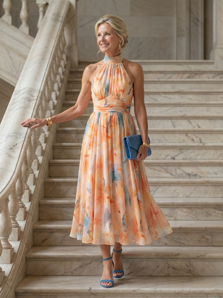 Rita | Abito Midi con Scollo Morbido all’Americana