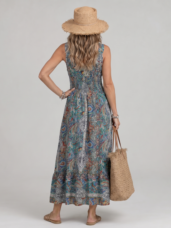 Marisela | Abito midi senza maniche con stampa paisley