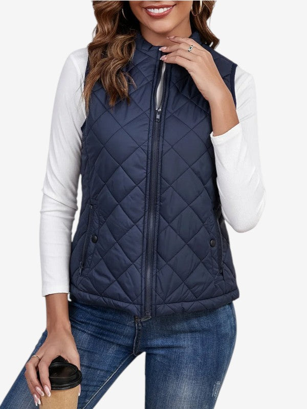 Gilet trapuntato senza maniche per donna con tasche con zip