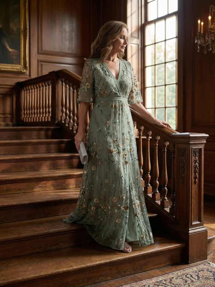 Selora | Abito Maxi Floreale con Scollo All’Americana