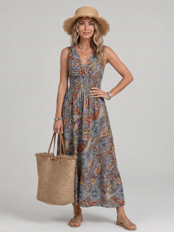 Marisela | Abito midi senza maniche con stampa paisley