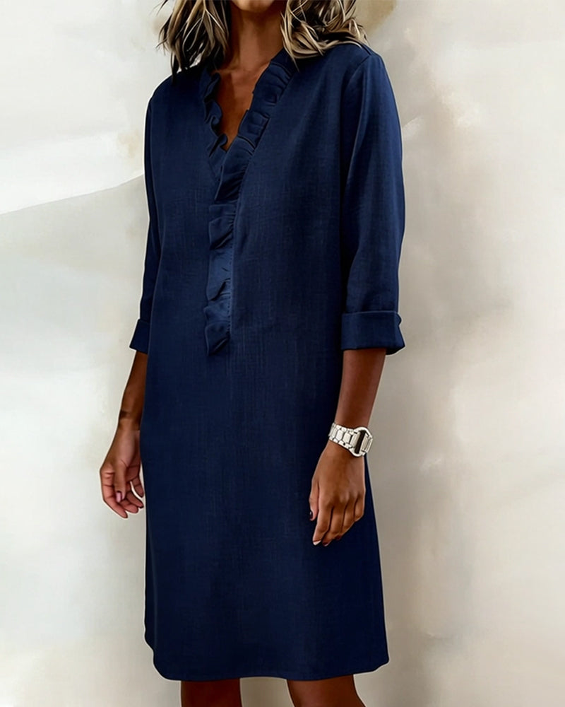 Dorelle - Abito a Righe in Lino e Cotone con Volant