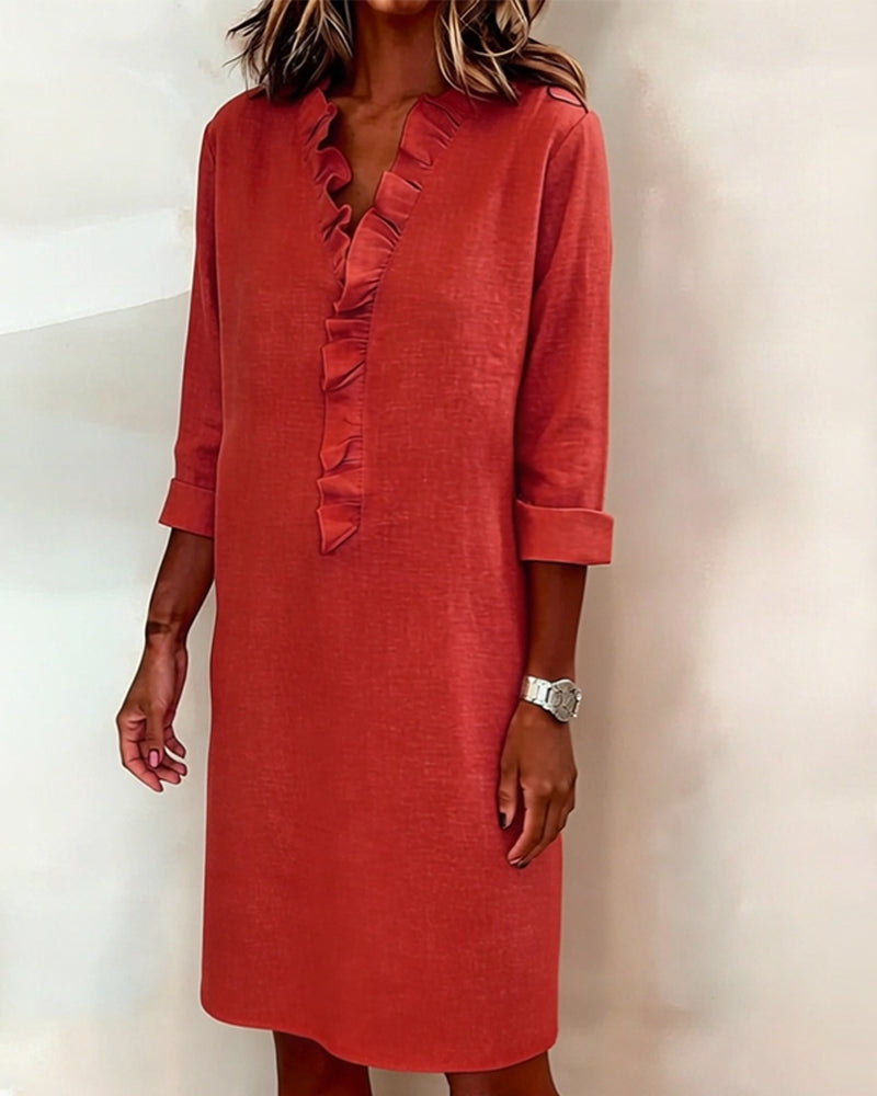 Dorelle - Abito a Righe in Lino e Cotone con Volant