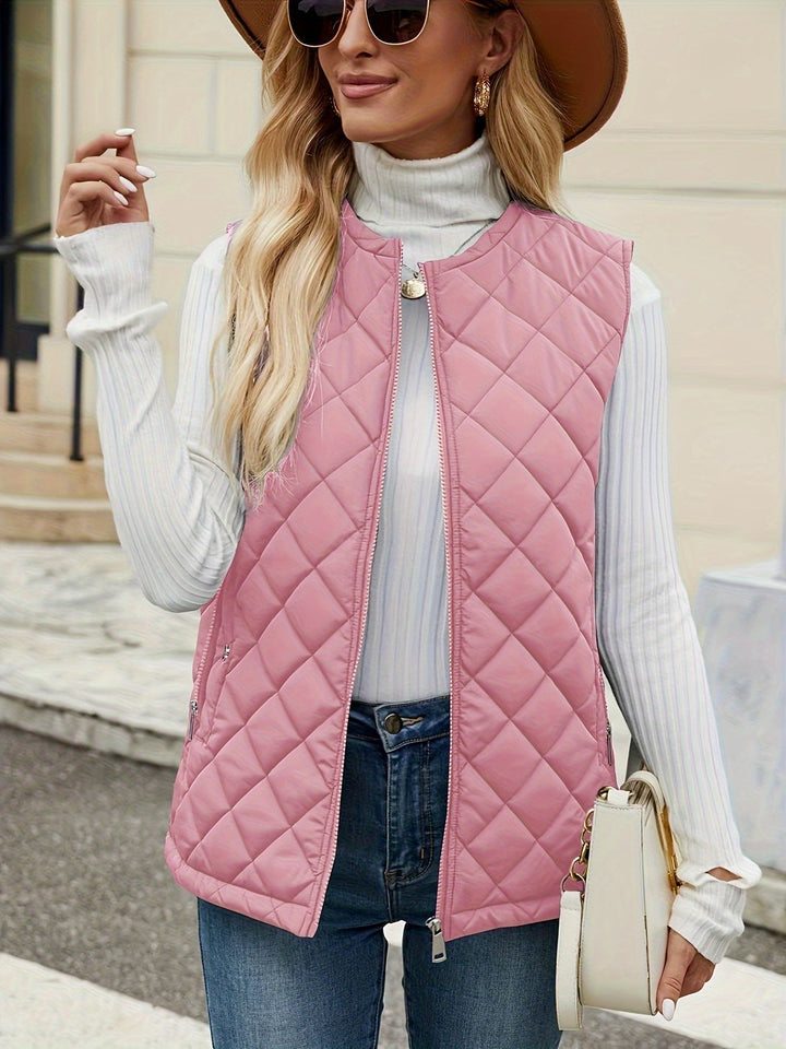 Gilet trapuntato senza maniche per donna con tasche con zip