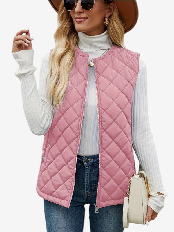 Gilet trapuntato senza maniche per donna con tasche con zip