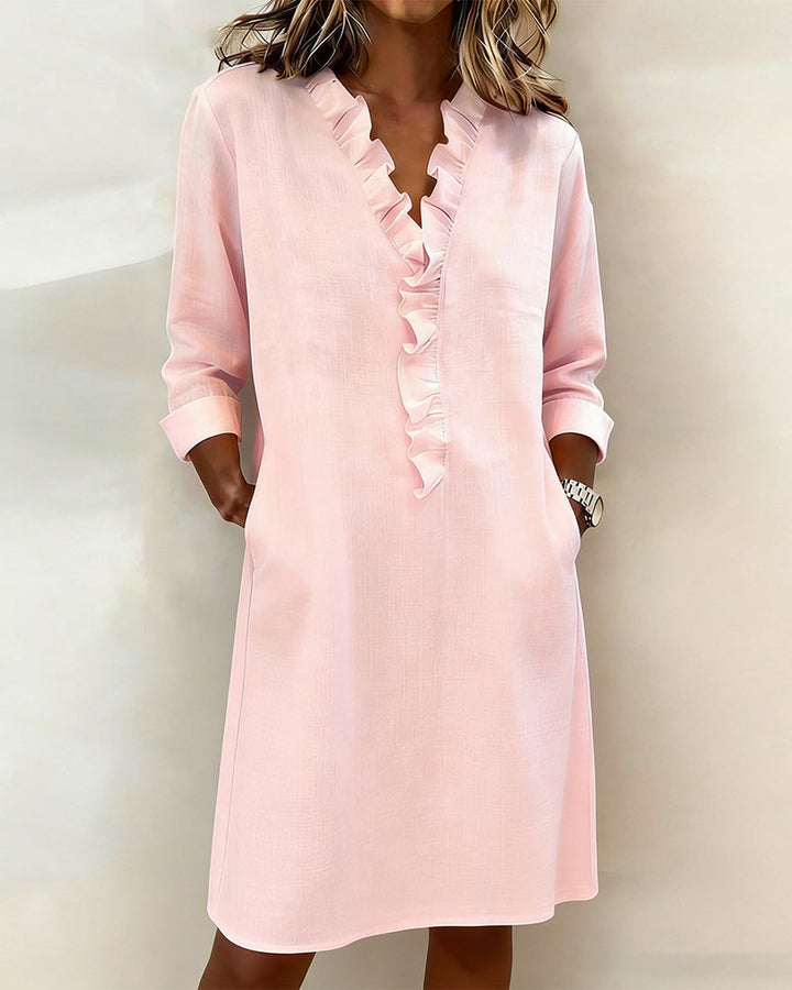 Dorelle - Abito a Righe in Lino e Cotone con Volant