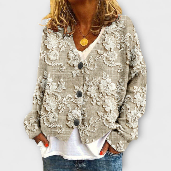 Stella | Cardigan lavorato a maglia con un piccolo motivo a scacchi