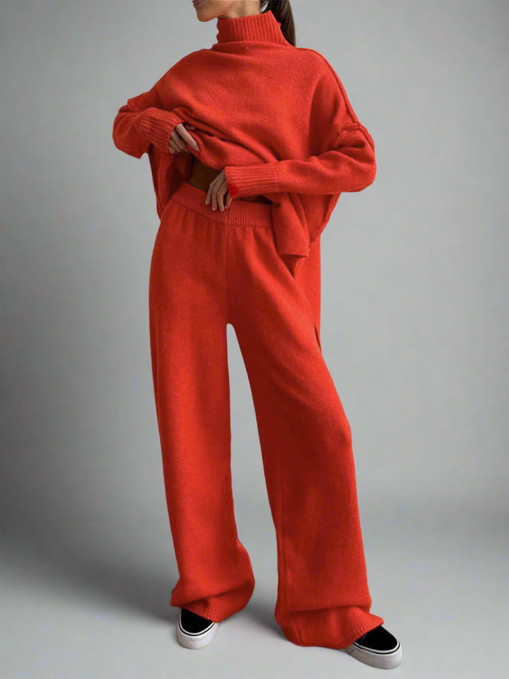Set da Loungewear con Collo Alto e Pantaloni a Gamba Larga