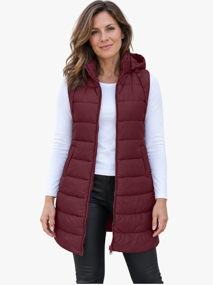 GILET LUNGO MATELASSÉ CON CAPPUCCIO PER DONNE
