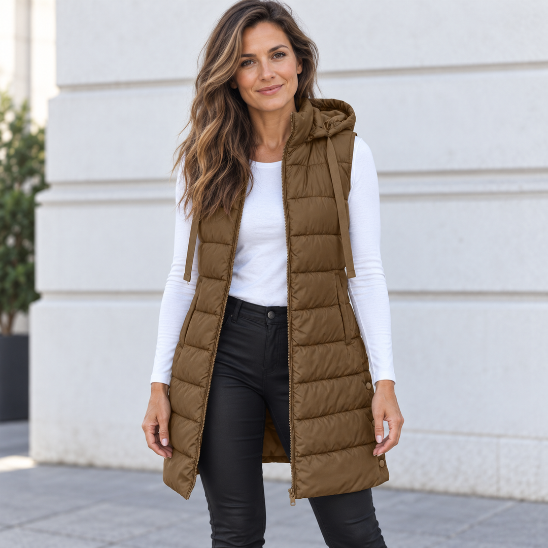 GILET LUNGO MATELASSÉ CON CAPPUCCIO PER DONNE