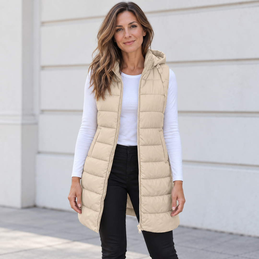 GILET LUNGO MATELASSÉ CON CAPPUCCIO PER DONNE