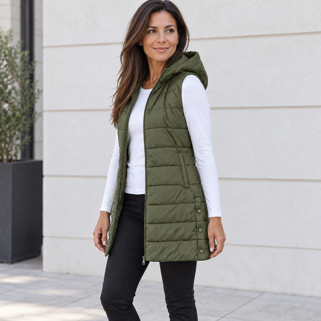 GILET LUNGO MATELASSÉ CON CAPPUCCIO PER DONNE