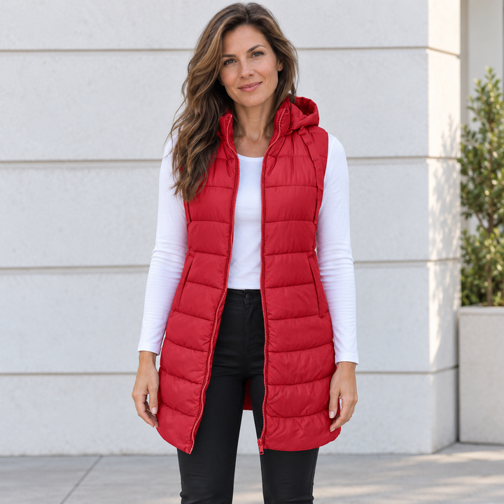 GILET LUNGO MATELASSÉ CON CAPPUCCIO PER DONNE