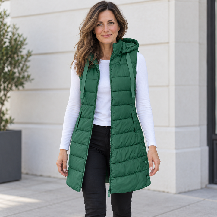 GILET LUNGO MATELASSÉ CON CAPPUCCIO PER DONNE