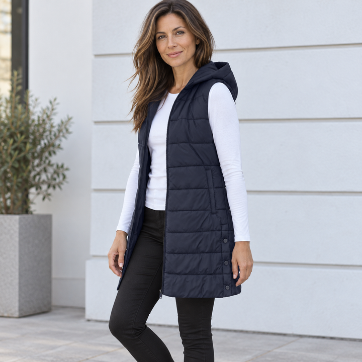 GILET LUNGO MATELASSÉ CON CAPPUCCIO PER DONNE