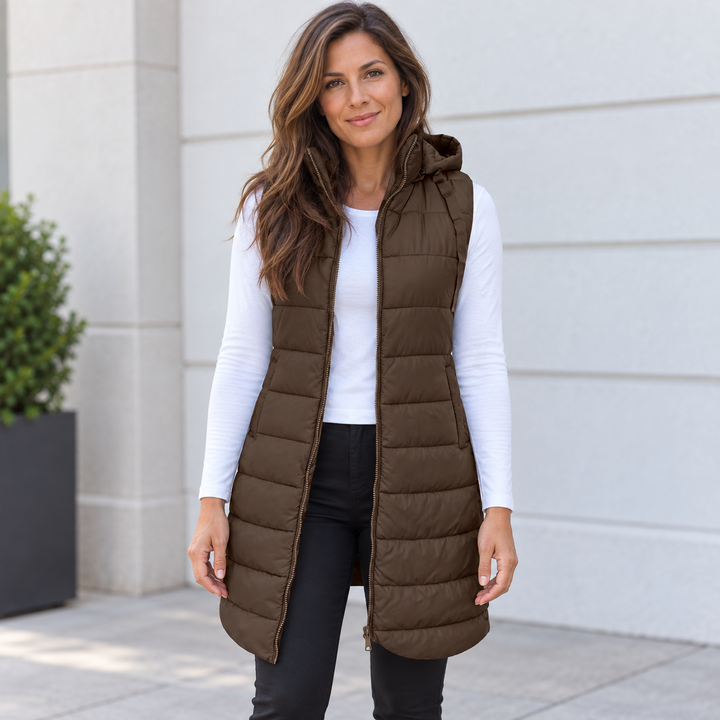 GILET LUNGO MATELASSÉ CON CAPPUCCIO PER DONNE