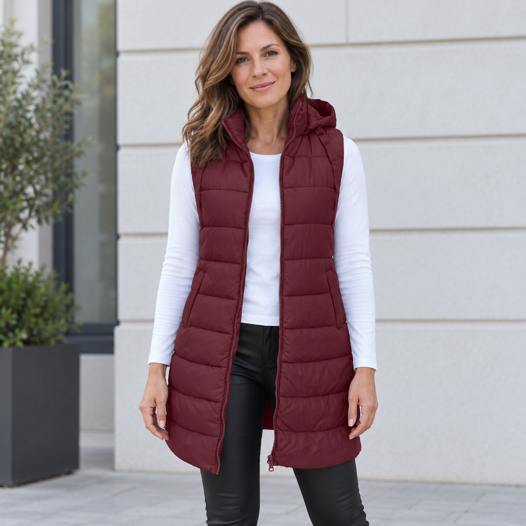 GILET LUNGO MATELASSÉ CON CAPPUCCIO PER DONNE