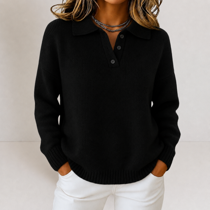 Maglione a Maglia con Collo Polo e Patta con Bottoni
