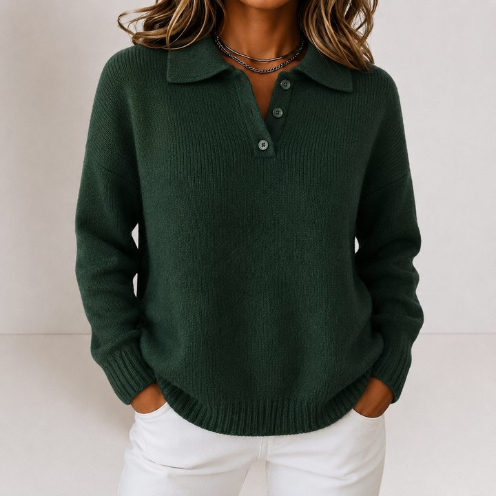 Maglione a Maglia con Collo Polo e Patta con Bottoni