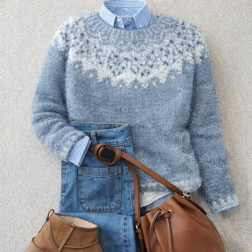 MAGLIONE A MOTIVO DI FIOCCHI DI NEVE PALE PER DONNE