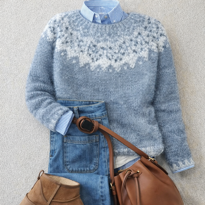 MAGLIONE A MOTIVO DI FIOCCHI DI NEVE PALE PER DONNE