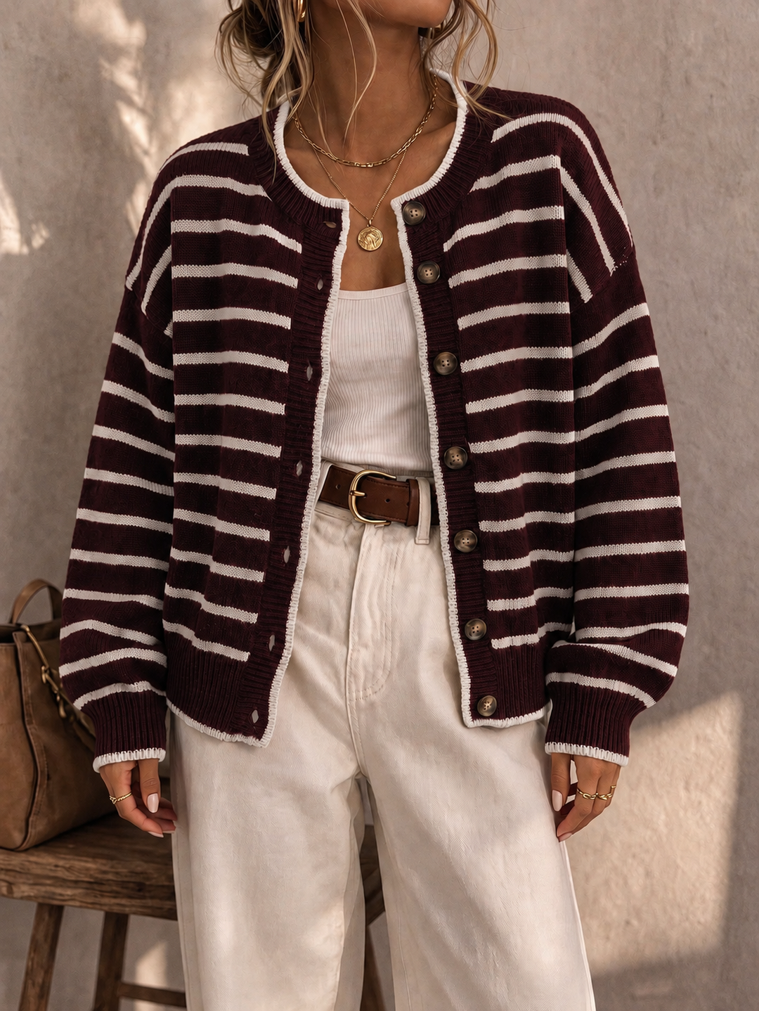 Céliane | Cardigan a Maglia a Righe Chic
