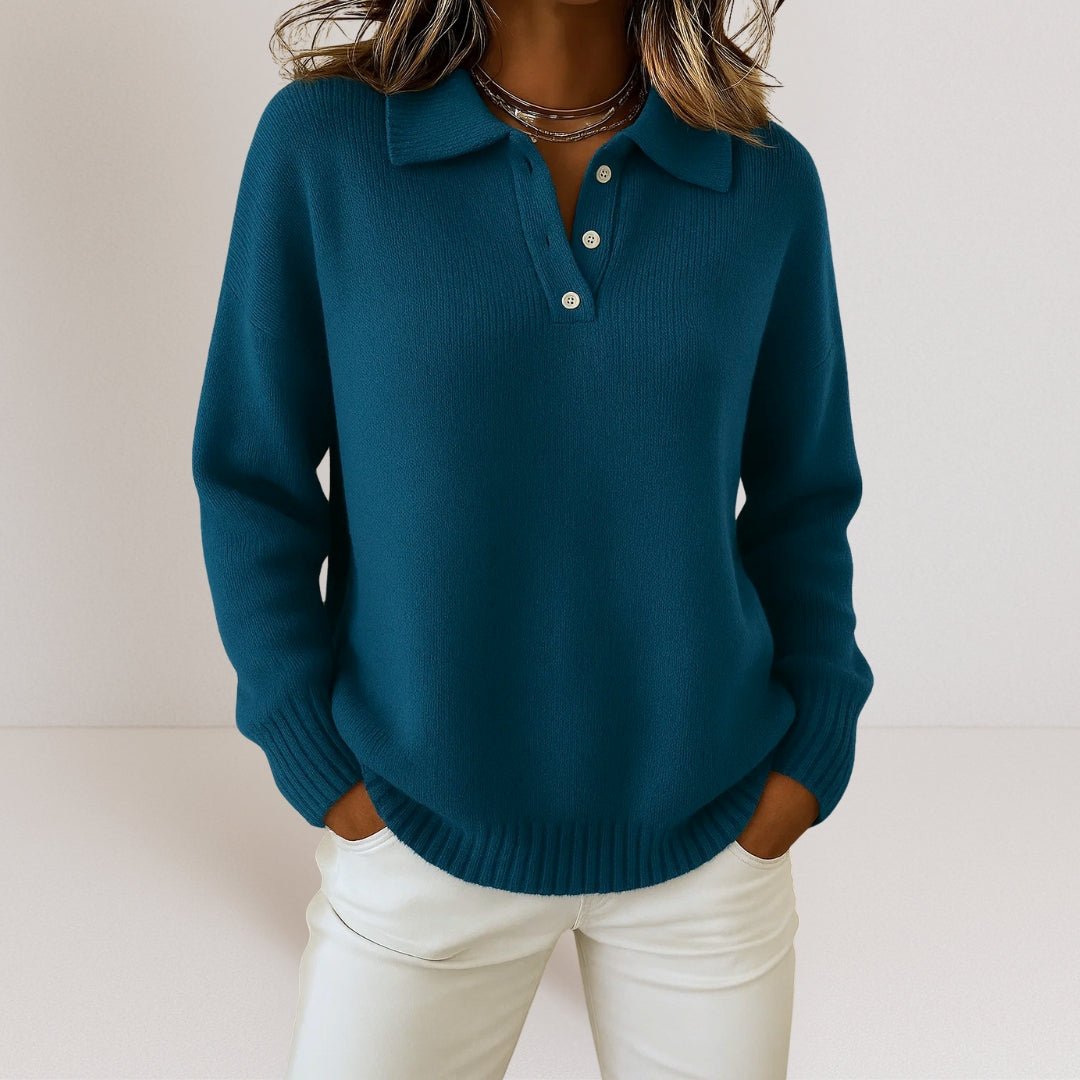 Maglione a Maglia con Collo Polo e Patta con Bottoni
