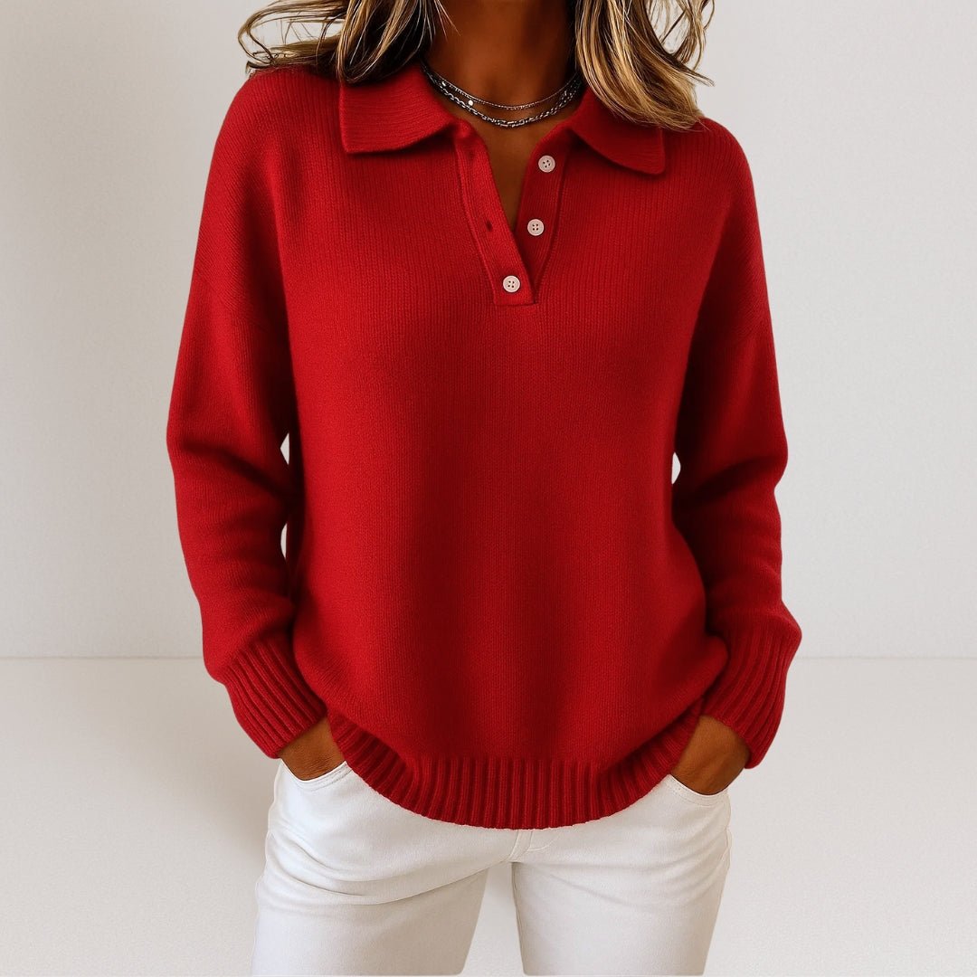 Maglione a Maglia con Collo Polo e Patta con Bottoni