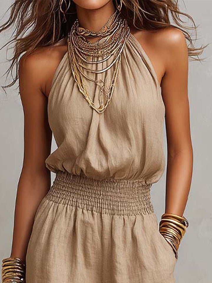 Jumpsuit Senza Maniche con Collo Halter e Pantaloni Ampi