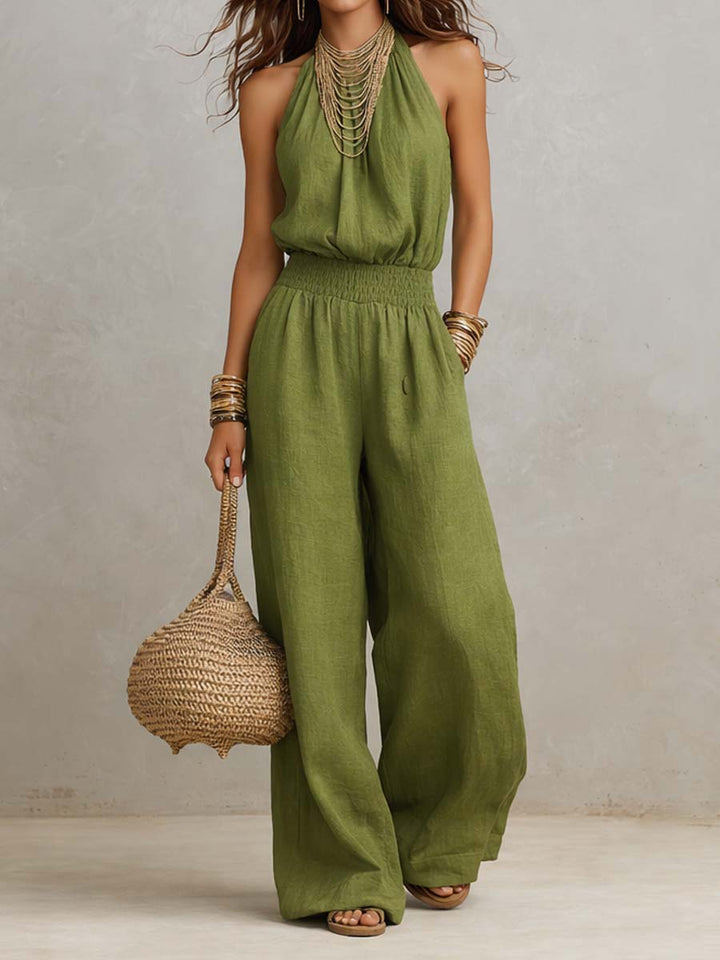 Jumpsuit Senza Maniche con Collo Halter e Pantaloni Ampi